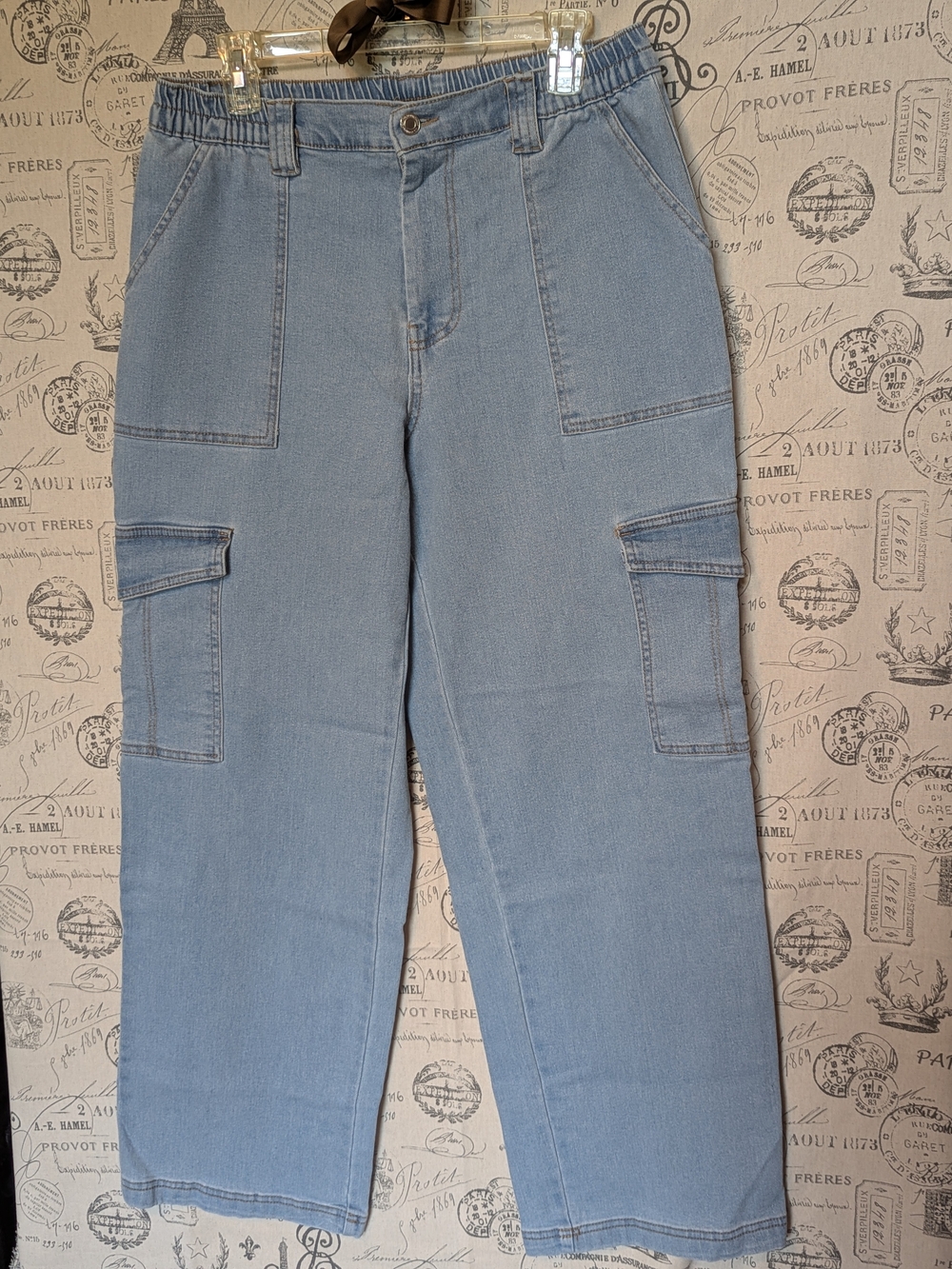 Light Blue Cargo Jeans - Comfortable Casual Fit -Size L (12-14)